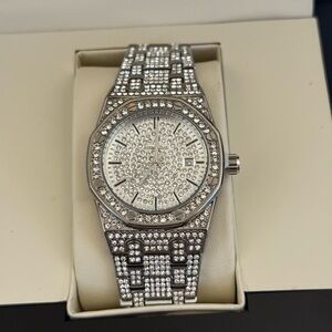Elegant Silver Crystal-Studded Watch